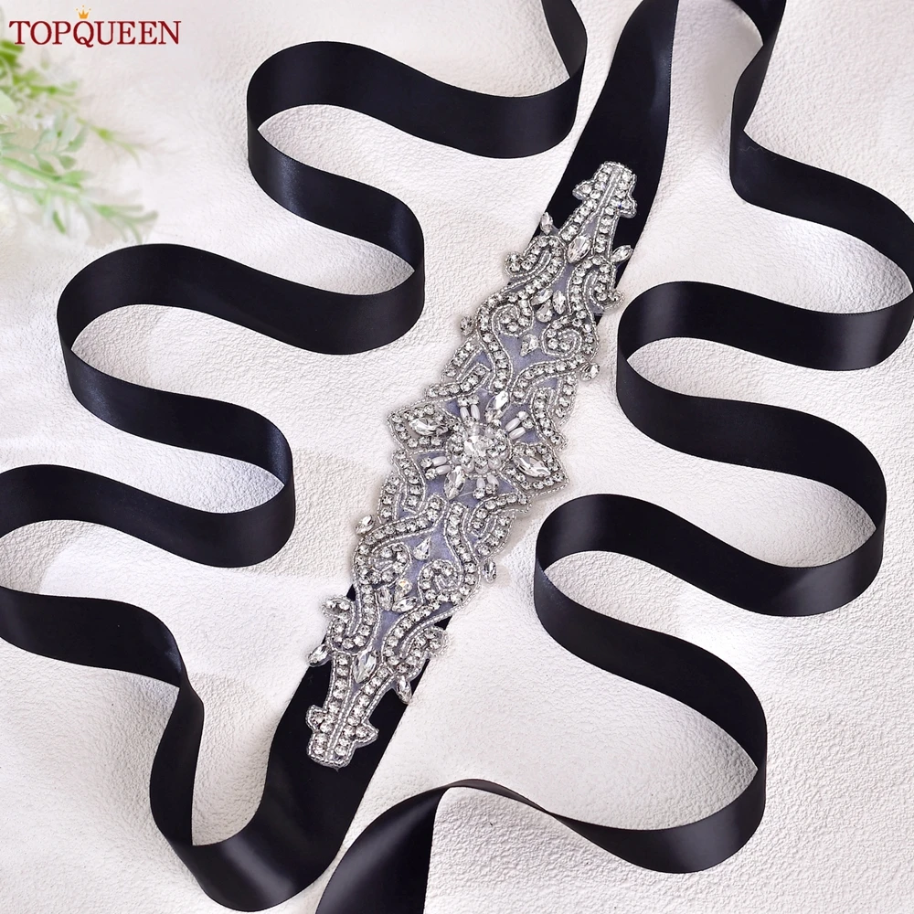 TOPQUEEN Cintura da sposa Argento Strass Appliques per abiti Cintura da sposa Abito da sposa Cintura da donna lucida Cintura araba S26