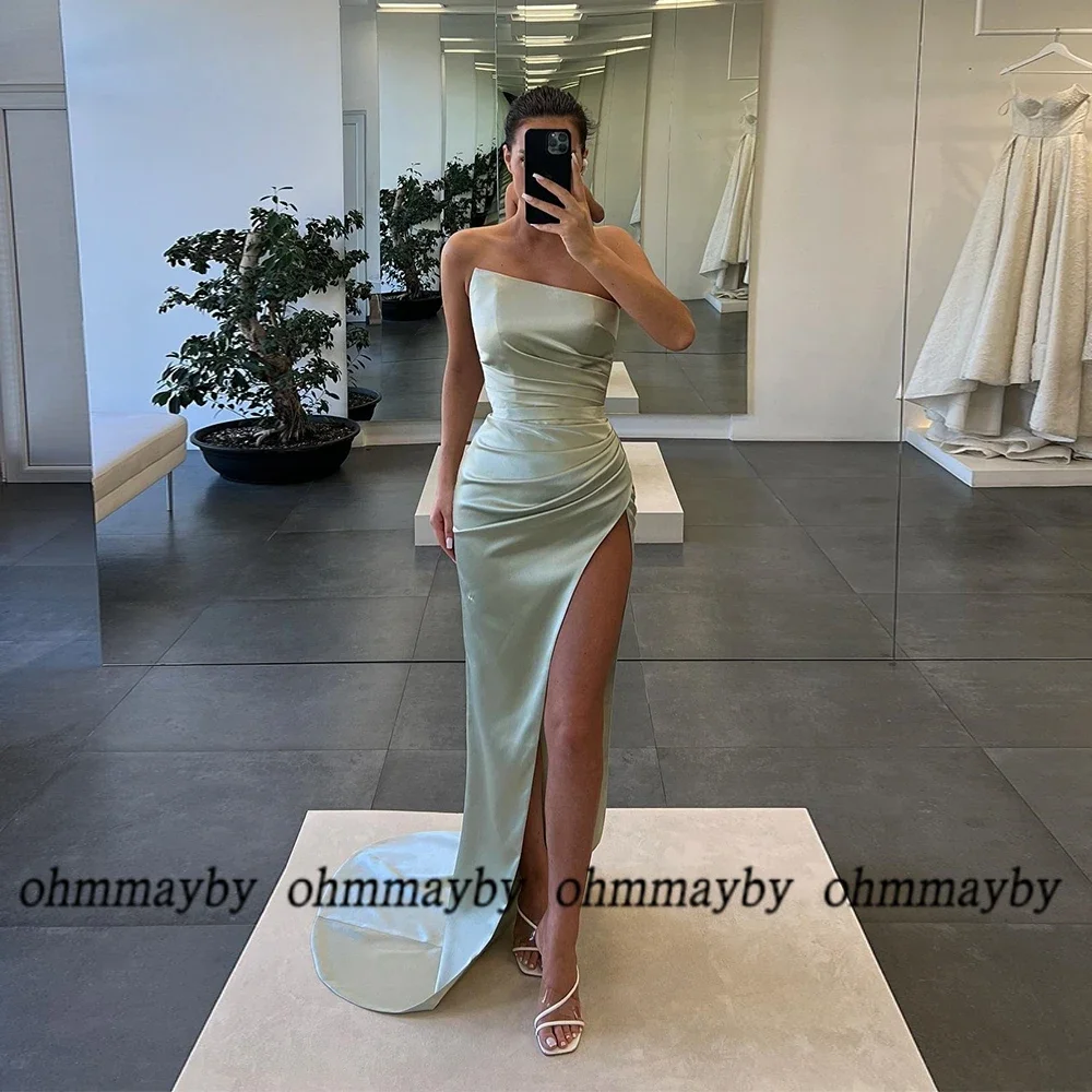 ワンショルダースリーブレスコートトレインプロムガウン2024ハイ スリットジャージーストラップレスイブニングドレス女性用ドレスボヘミアンスタイルドレス