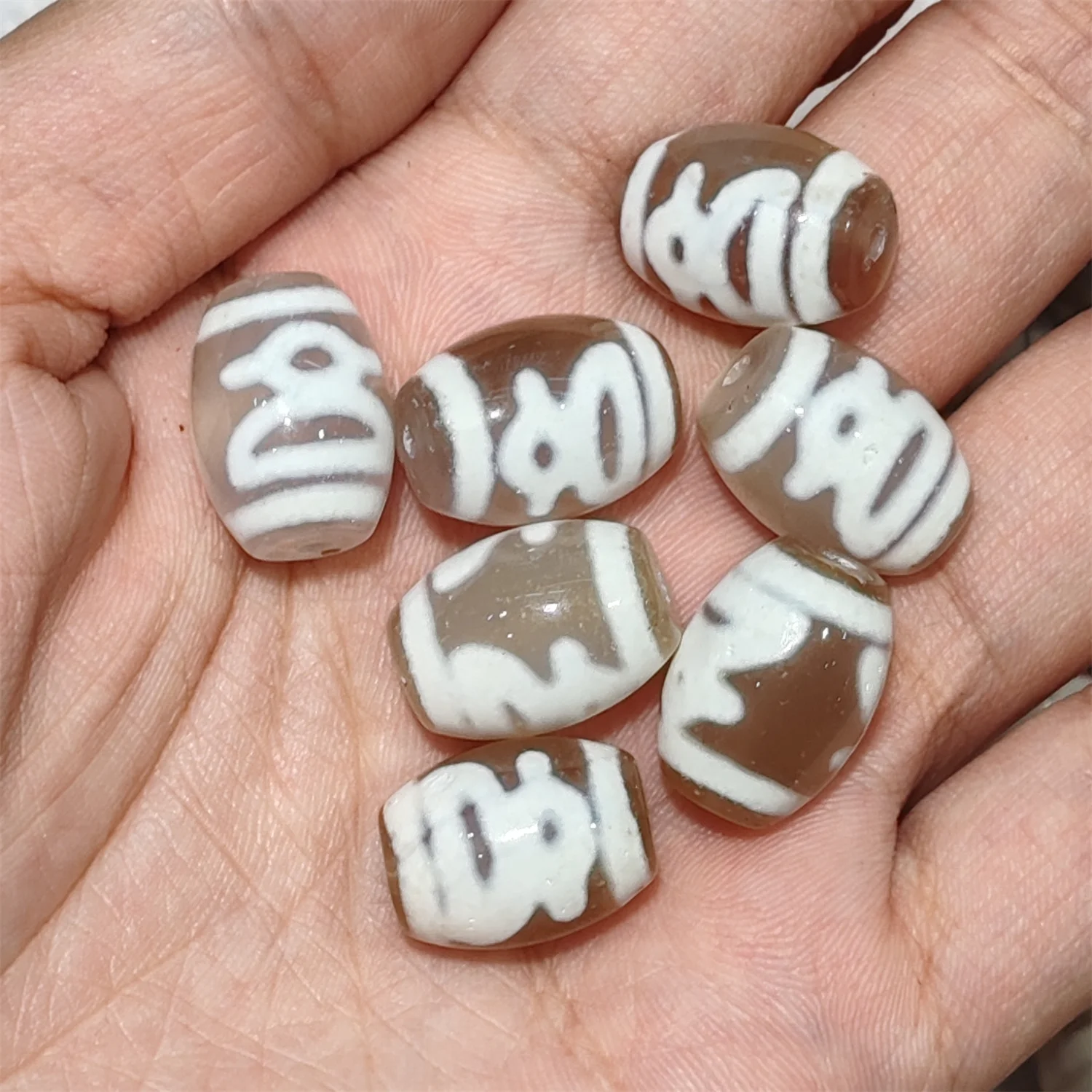 100pcs/lot natural dzi wholesale White bucket beads Fortuna motif Weathering lines 15×12mm diy Bracelet Ethnic style Accessories