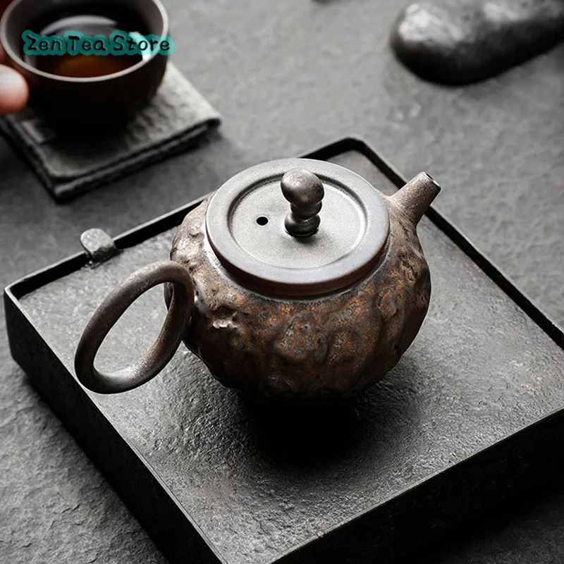 Handmade Retro Coarse Pottery Teapot Single Pot Household Ceramic Japanese Rust Glaze Ceramic Personality Tea Infuser