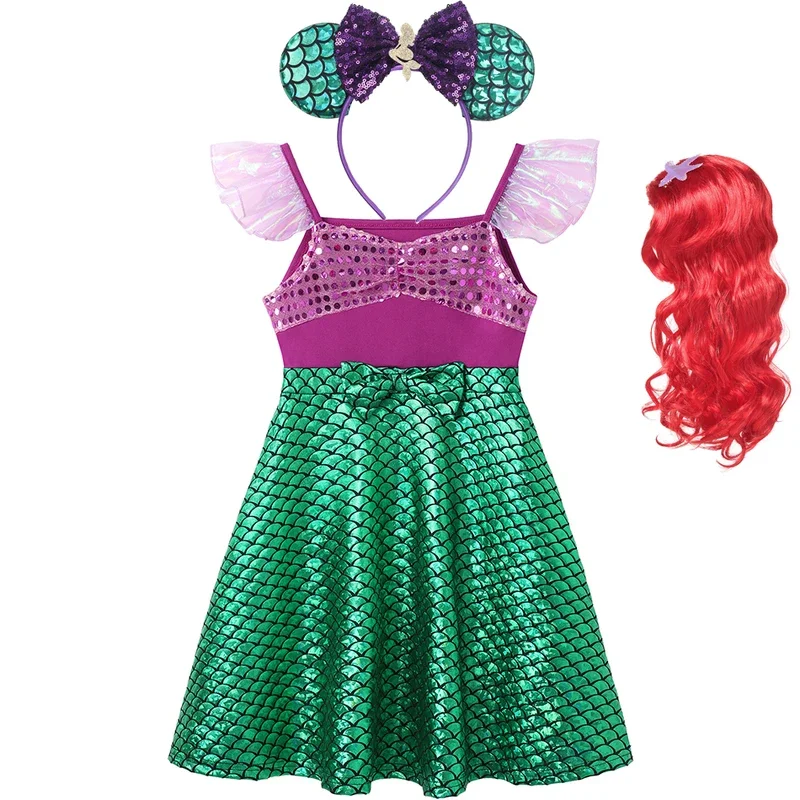 Summer Isabela ELA fancy clothes girls mermaid Elsa cotton casual dress mirbrithday party princess costumes kids Anna vestidos