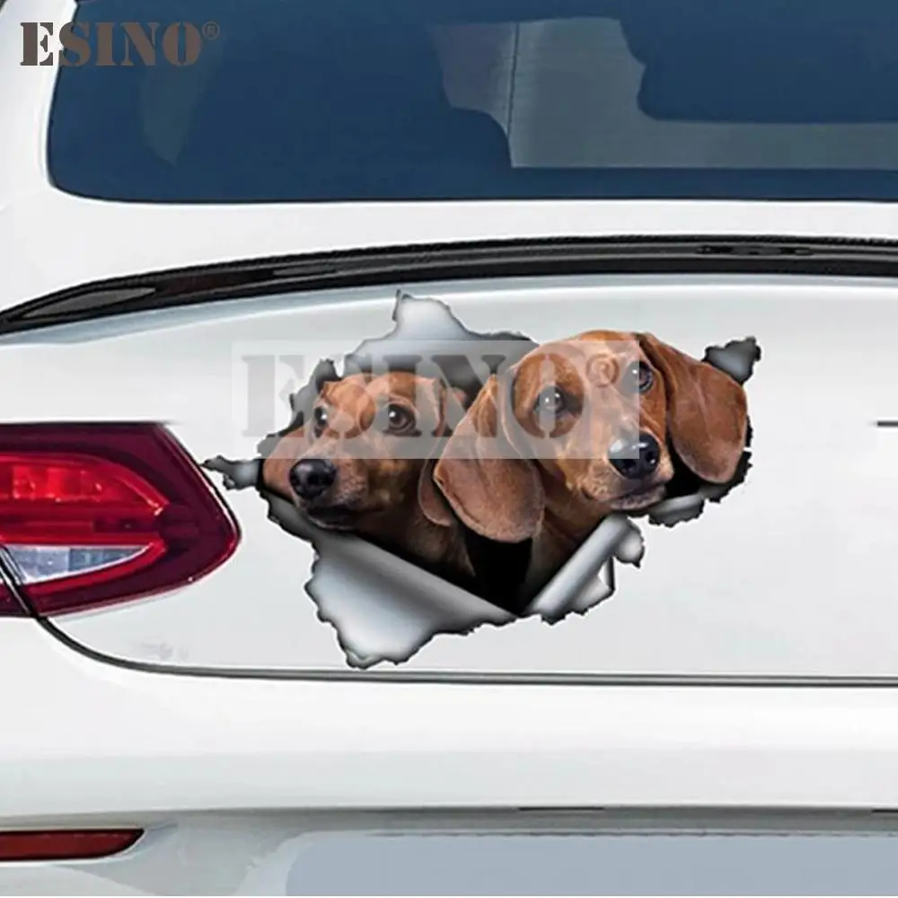 Car Styling Creative Funny 3D Metal Torn Metal Twin Dachshund Dogs PVC Car Body Sticker Waterproof Decorative Vinyl Decal