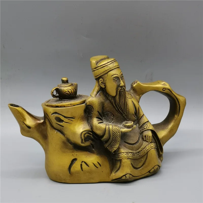 

Character Decoration Brass Kettle Teapot Tree Pile Li Bai Wine Pot Antique Crafts