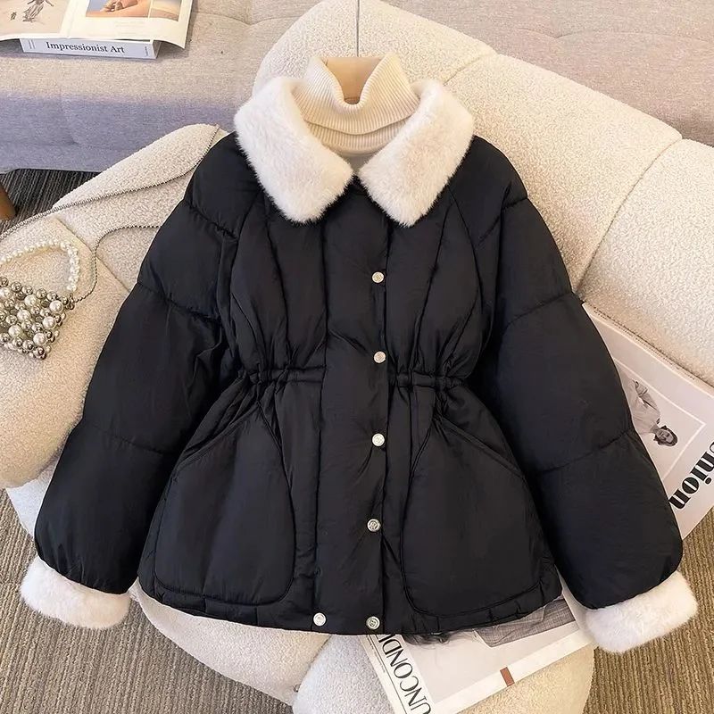Black Down Cotton-Padded Jacket Women Korean Autumn Winter Cotton Coat Outwear Fashion Elegant Puffer Coats Female Tops Clothing