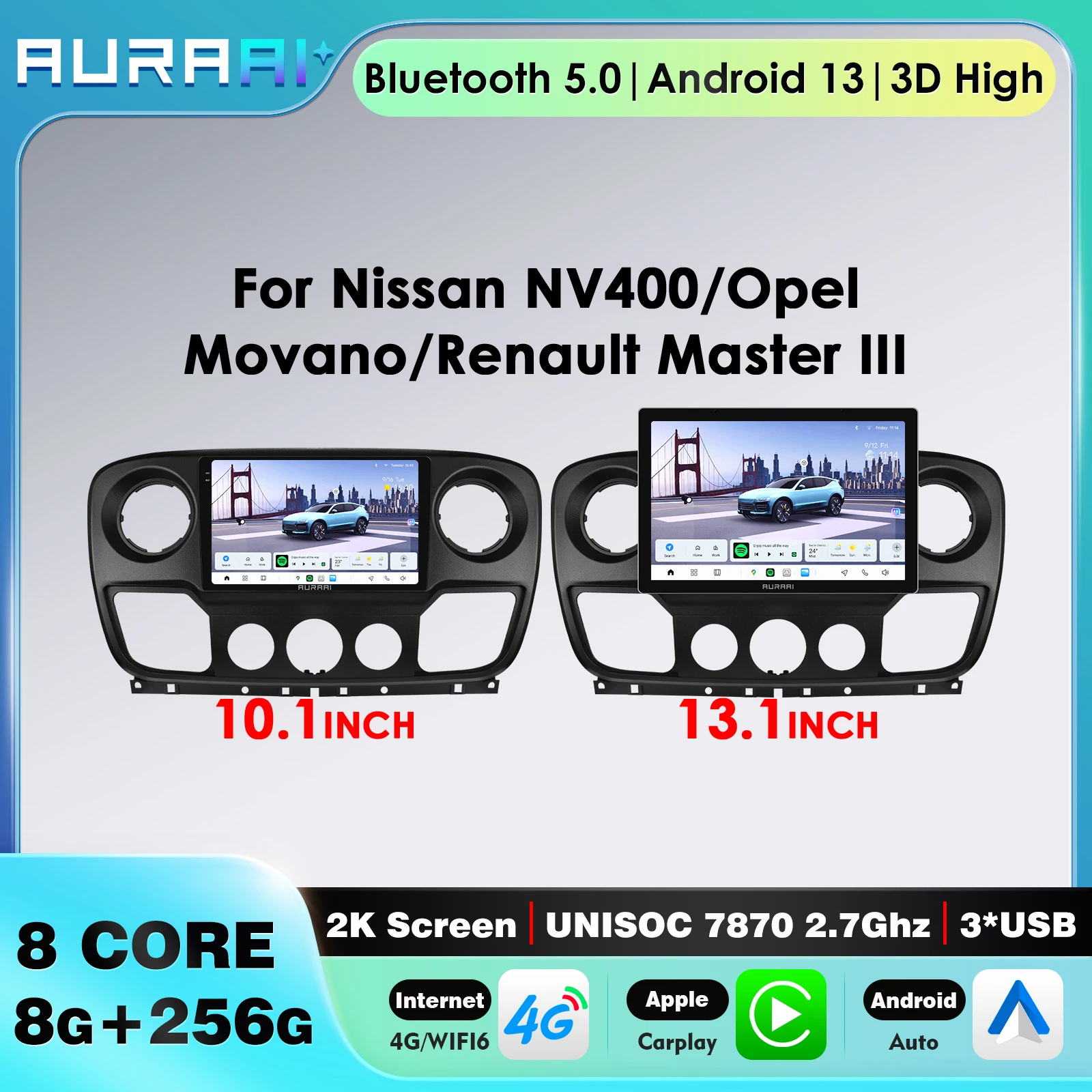 AURAAI Car Smart Screen For Nissan NV400/ Opel Movano 2010-2019 For Renault Master 3 2011-2021 Carplay Android Autoradio SWC GPS