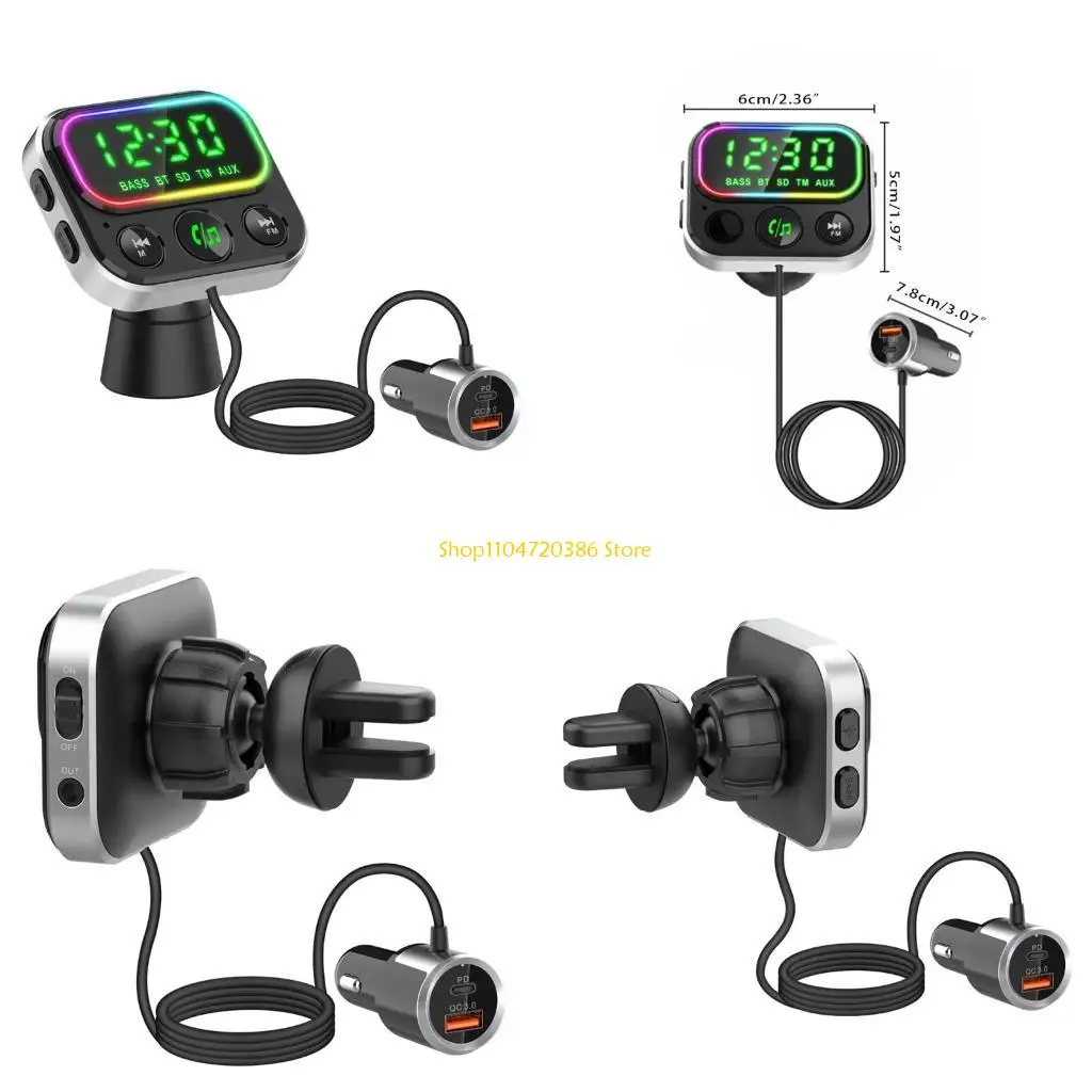 

Беспроводной аудиоадаптер K0EA FM-передатчик для 2 телефонов BT5.0 3,5 Aux Type C QC3.0