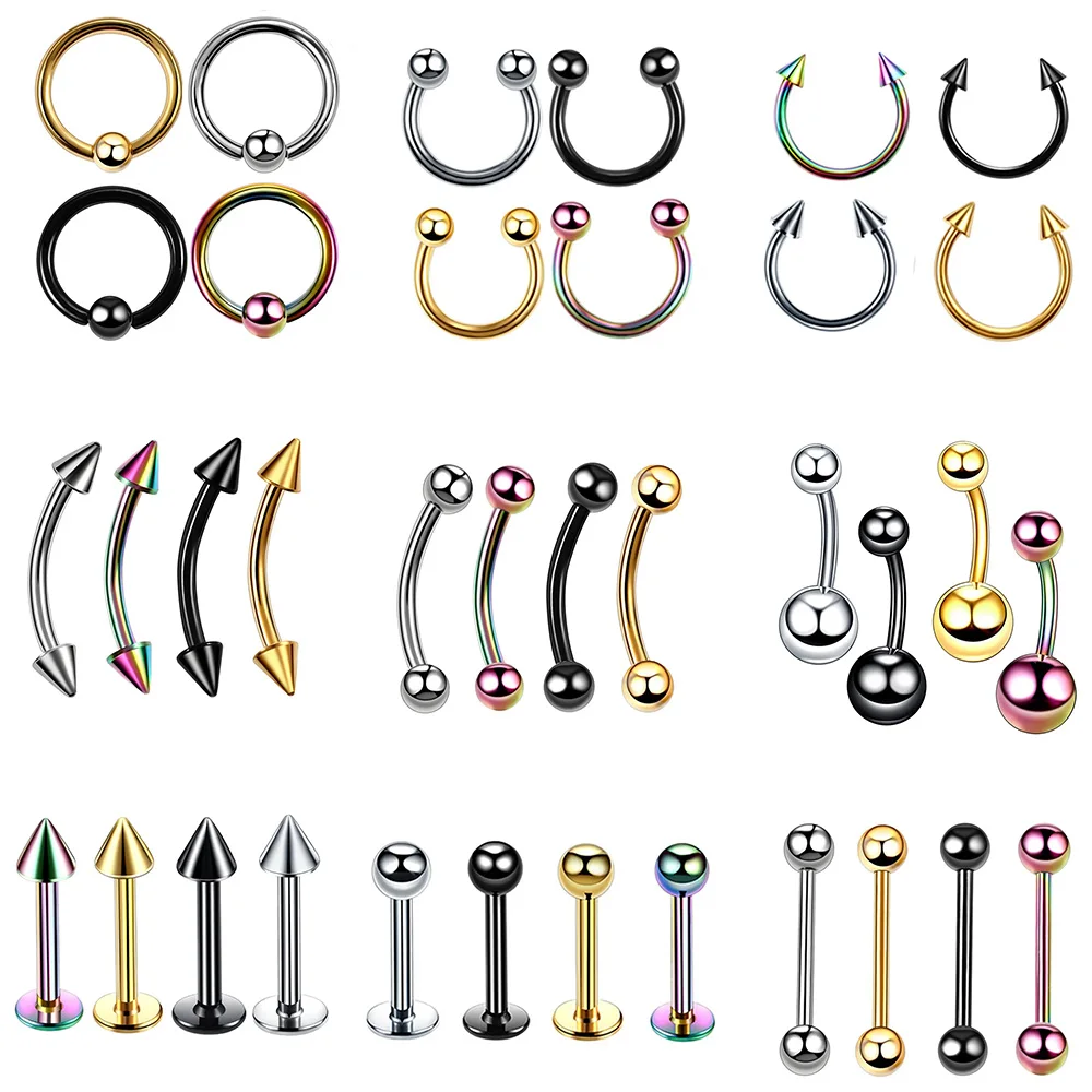 

4Pcs/lot Stainless Steel Ear Piercings Helix Piercings Eyebrow Lip Labret Rings Earring Tragus Barbell Piercings Body Jewelry