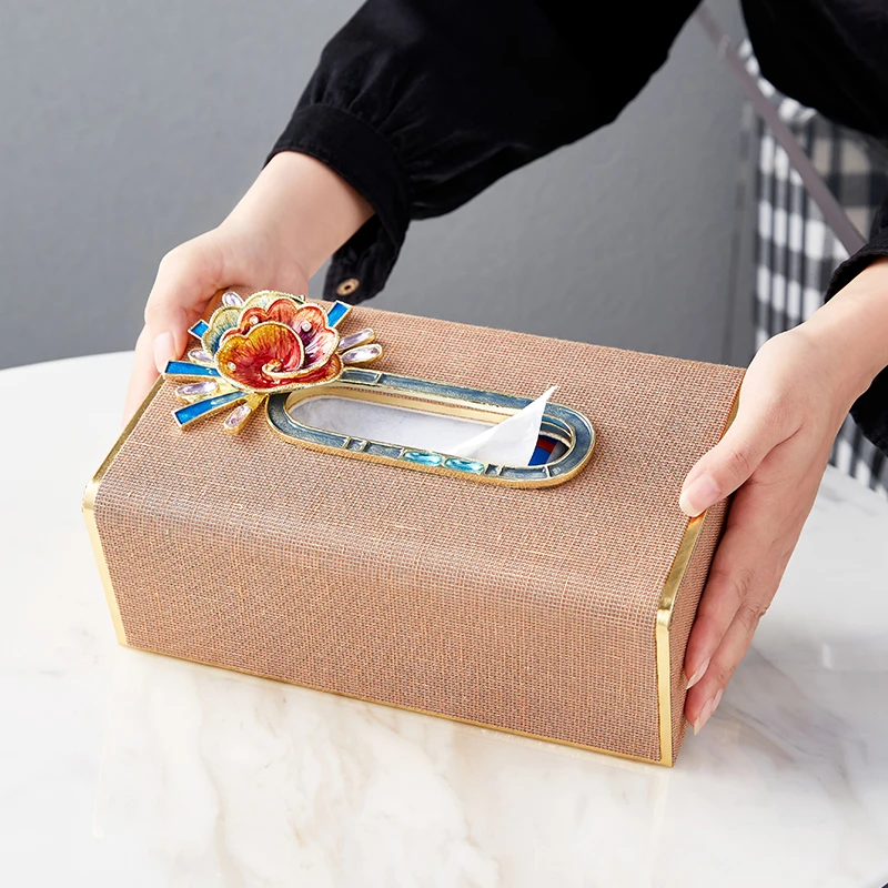 

Modern Home Decorative Art Decorative Enamel Colorful Luxury Wood Paper Tissue Box