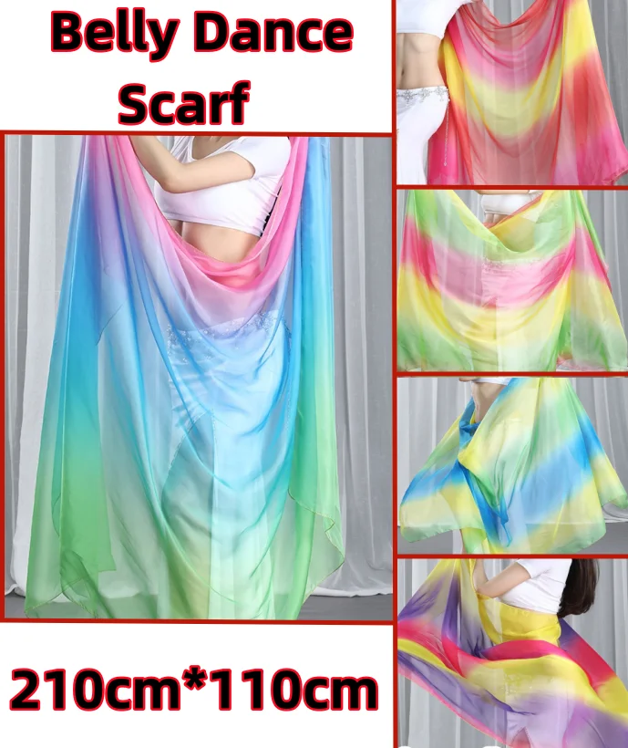 Belly Dance Scarf Imitated Silk Stage Performance Hand-Tossed Yarn Gradient Exercises Colorful Shawl Elegant Show Accessories