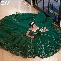 Emerald Green Appliques Ball Gown Quinceanera Dresses Classic Bridal Gown Party Floor-length Bride Dress Vestidos De Novia