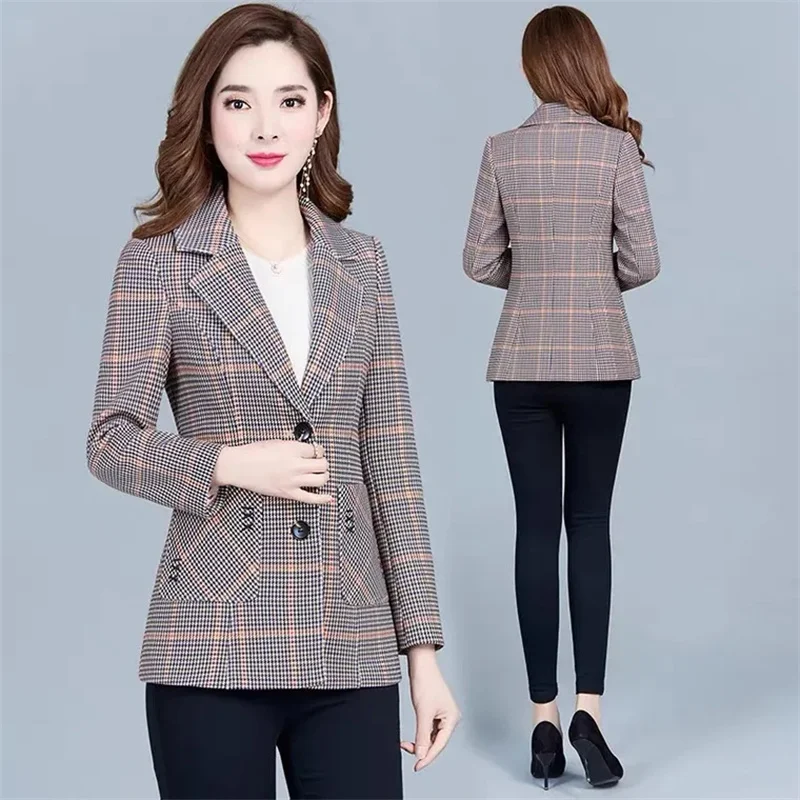 Veste courte slim à carreaux pour femme, blazer imbibé, cardigan, haut, mode coréenne, nouveau, printemps, automne, 2022