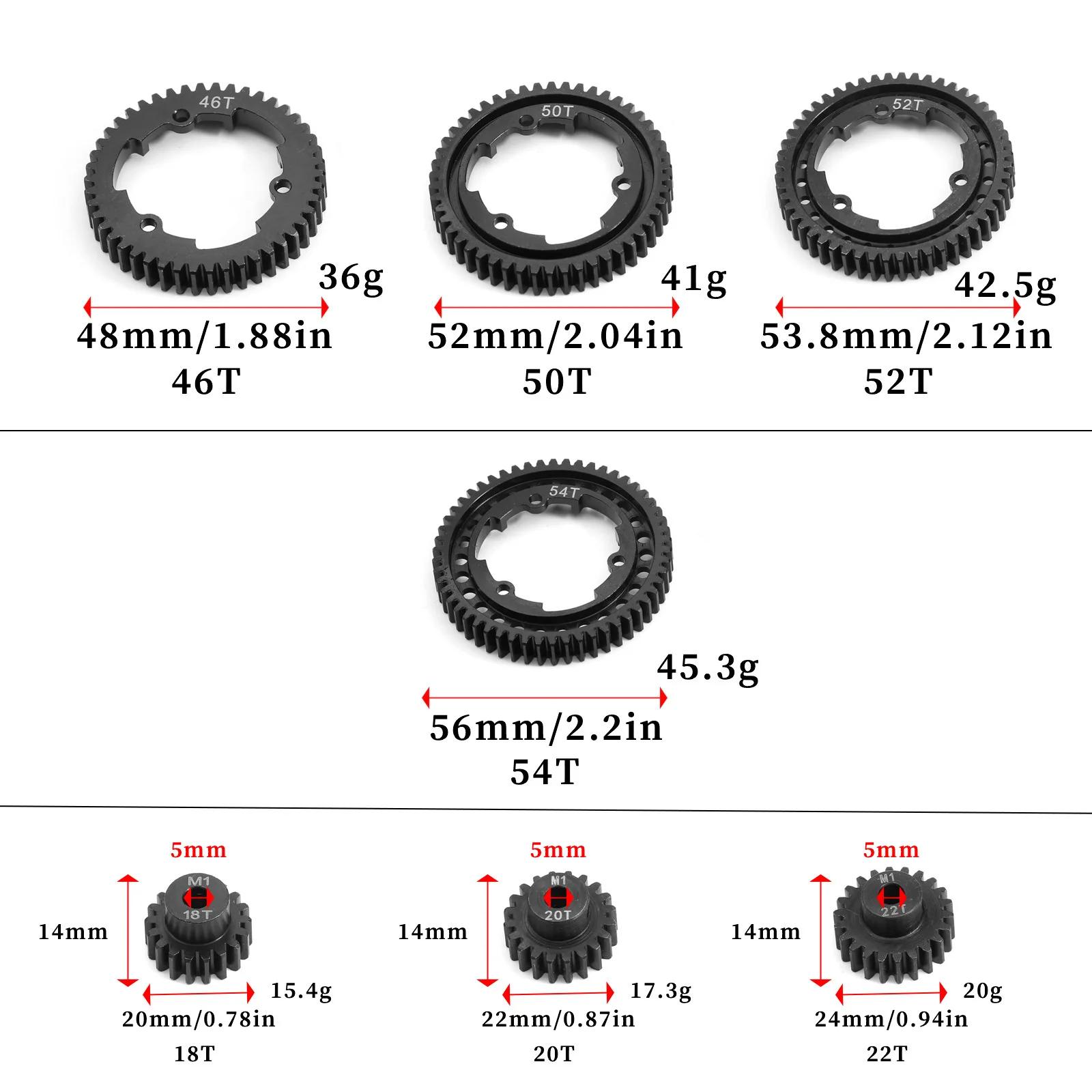 Steel 46T 50T 52T 54T Spur Gear with M1 18 20 22T Pinion Gear 6447 6449 for Traxxas 1/5 X-Maxx 1/10 E-Revo 2.0 VXL MAXX Upgrades