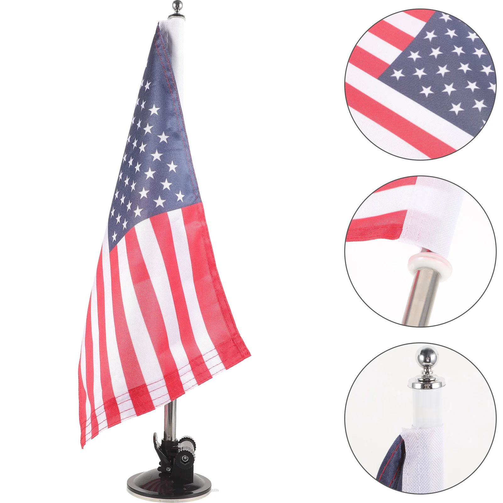 Flag Pole Telescopic American Car Parade Flagpole Base Suction Cup Exterior with ( + Flag) Sign Mounting Stand Bracket