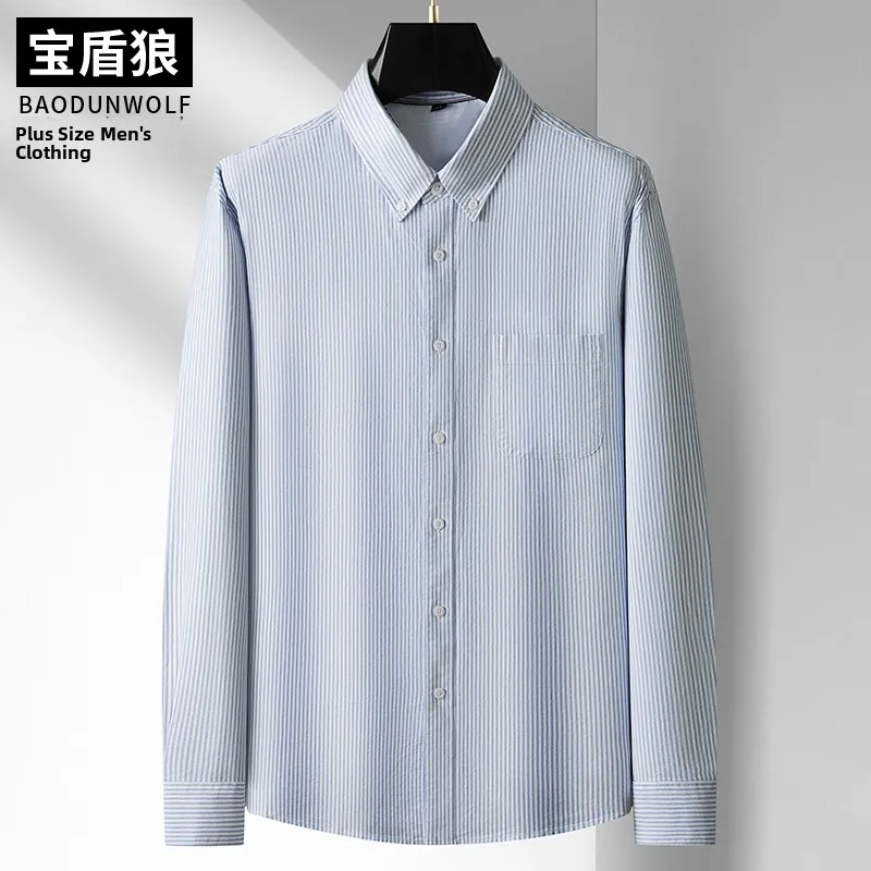 

Мужская повседневная хлопковая рубашка больших размеров с длинным рукавом, дышащая, удобная, модная, в полоску, для осеннего сезона