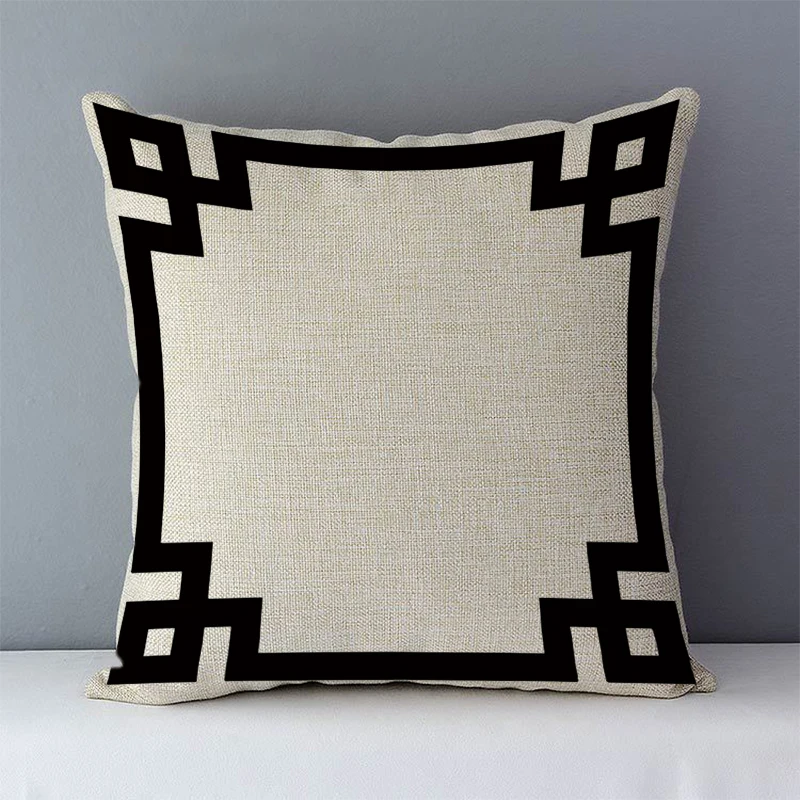 Cozy Cushion Cover Black Geometric Printed Square 45x45cm For Bed/Car Seat Home Decorative Pillows Linen Imitation Hemp Material
