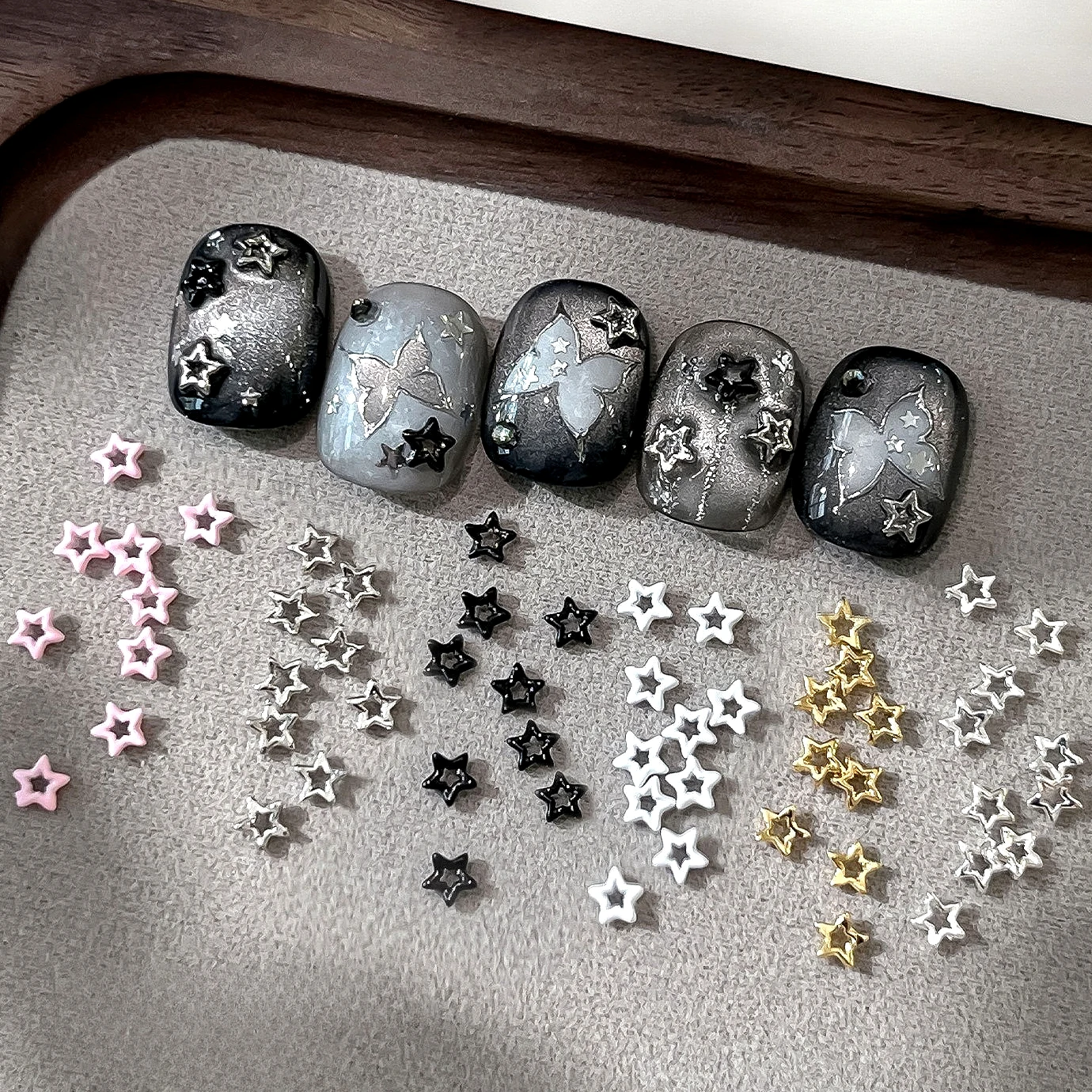 Alloy Hollow Pentagram Colorful Small Star Resin Fine Glitter Powder Love Heart Cute Nail Art Decorations DIY Accessories Tools
