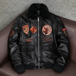 Air Force Pilot Header layer Leather Jacket Black Vintage Coat Men Winter Thick 1.8kg
