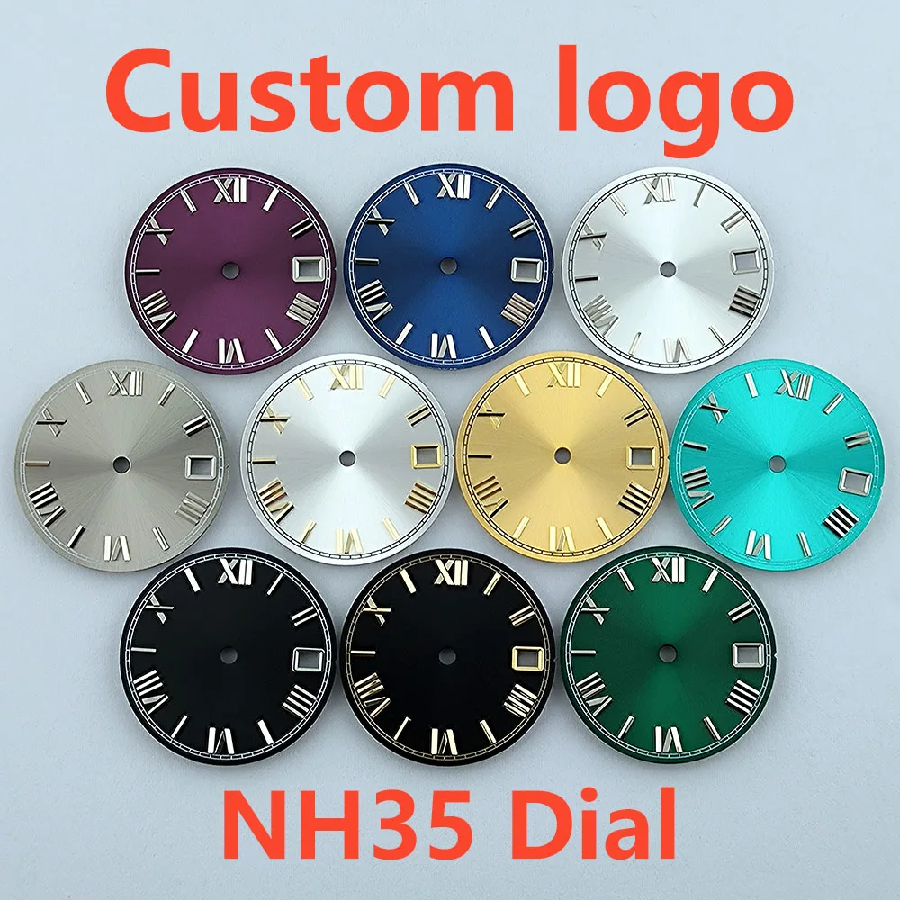 watch dial N H35 dial Custom logo 28.5mm Roman numerals dial No luminous fit N H35/N H36 movement watch accessories repair tools