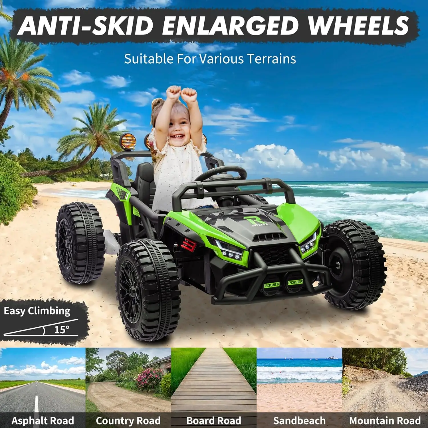 24V Kids Ride-On UTV Car Battery Powered 2 Seater Electric Vehicle with Remote Control 4-Wheel 2x200W Motors, LED Lights Music