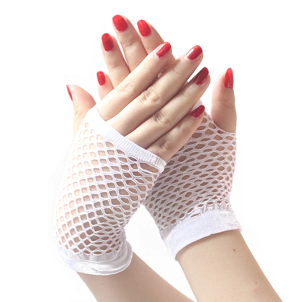 Solid color high-quality fingerless short fishing net gloves Fishing net fancy party dance mesh short gloves