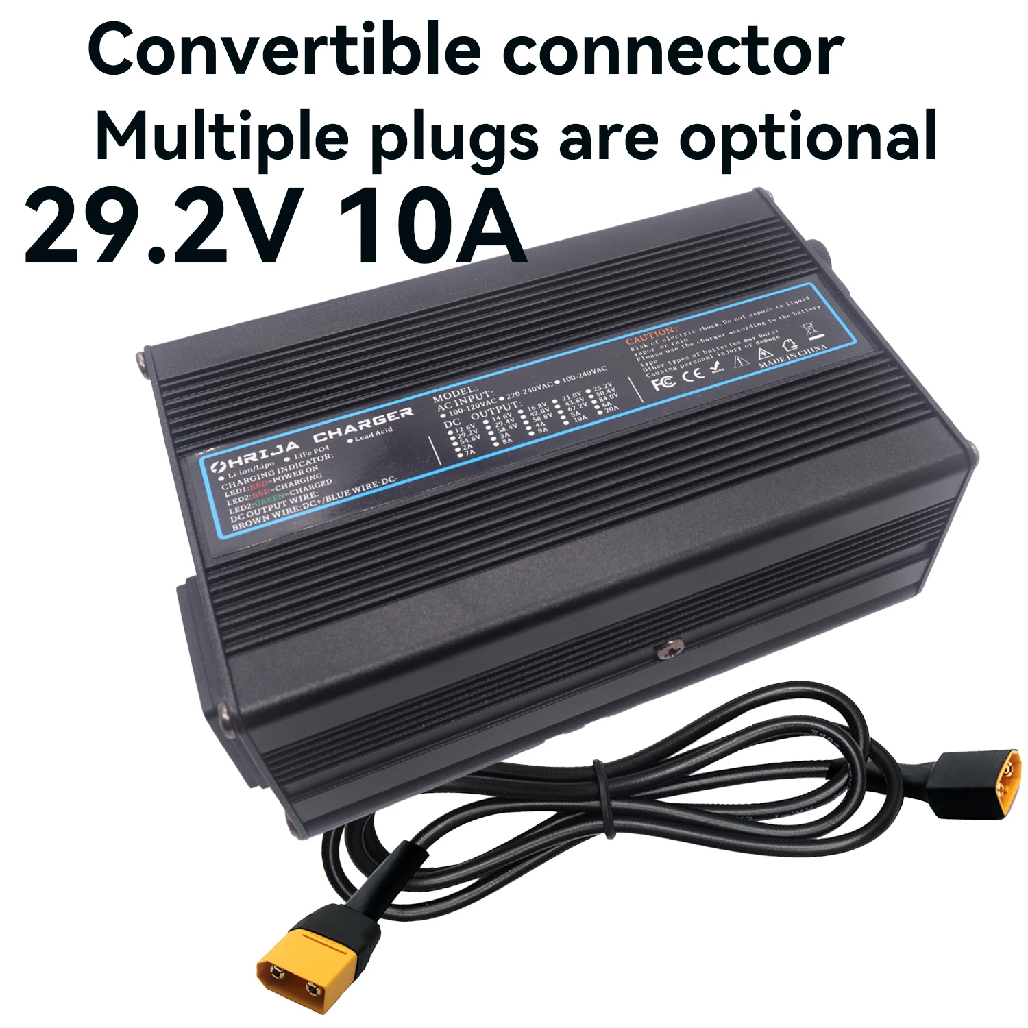 

Зарядное устройство 29,2 В, 10 А, быстрый алюминиевый корпус, подходит для 8-струнного зарядного устройства LiFePO4, 25,6 В, съемный разъем, опционально