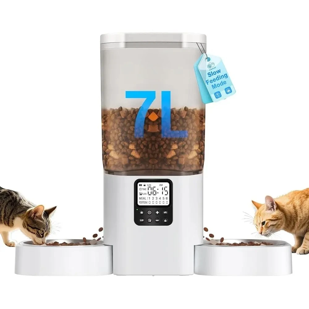 

Timed Automatic Cat Feeder 2 Cats with Slow Feed: Dual Automatic Dog Feeder with Information Visualization, Programmable Cat Foo