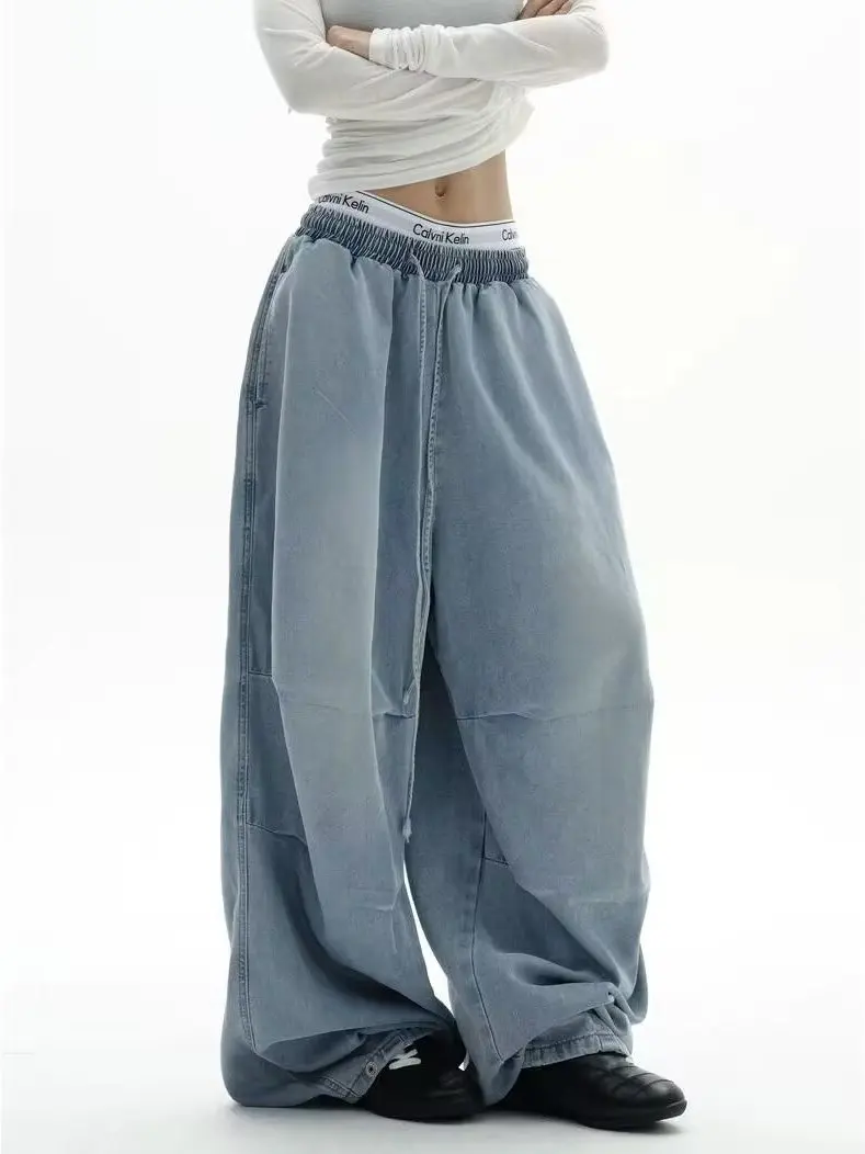 Washed Vintage American Style Men's Jeans Loose Straight Leg Casual Wide Leg Jeans Spring Summer New Arrival Paratrooper Long...