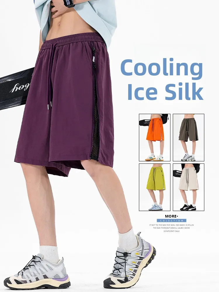 

Новые мужские летние брюки-шорты из ледяного шелка 2026 года, тонкие, повседневные, свободные, прямые, спортивные, модные, в американском стиле