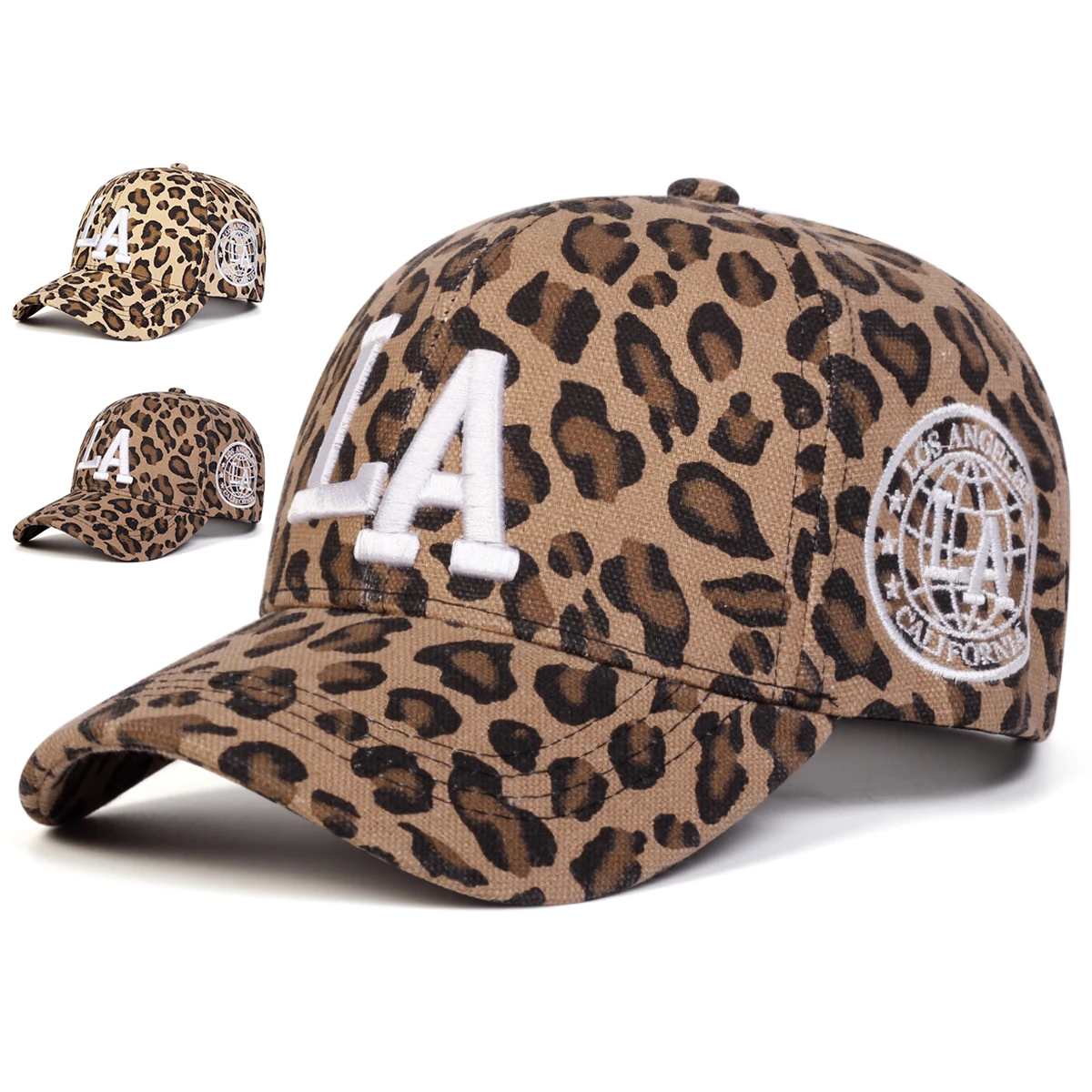 Gorras de béisbol con estampado de leopardo y bordado de letras LA Unisex, gorra de protección solar informal ajustable para exteriores para primavera y otoño