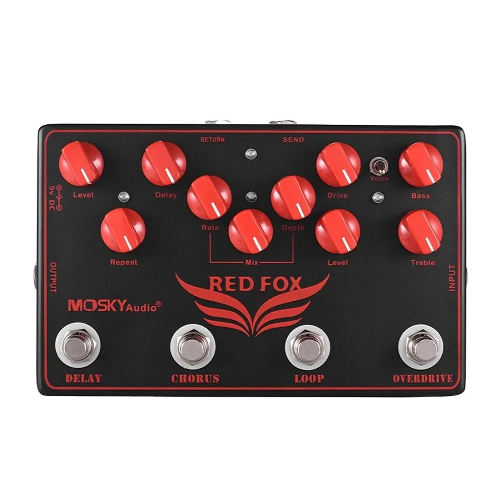 MOSKY RED FOX 4 in 1 Electric Guitar Effects Pedal with Delay Chorus Loop Overdrive