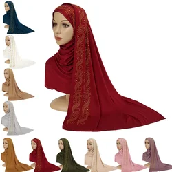 Jersey Fashion Muslim Women Hijab With Rhinestone Long Scarf Turkish Shawl Headwrap Bandana Scarves Ladies Arab Turban Headband