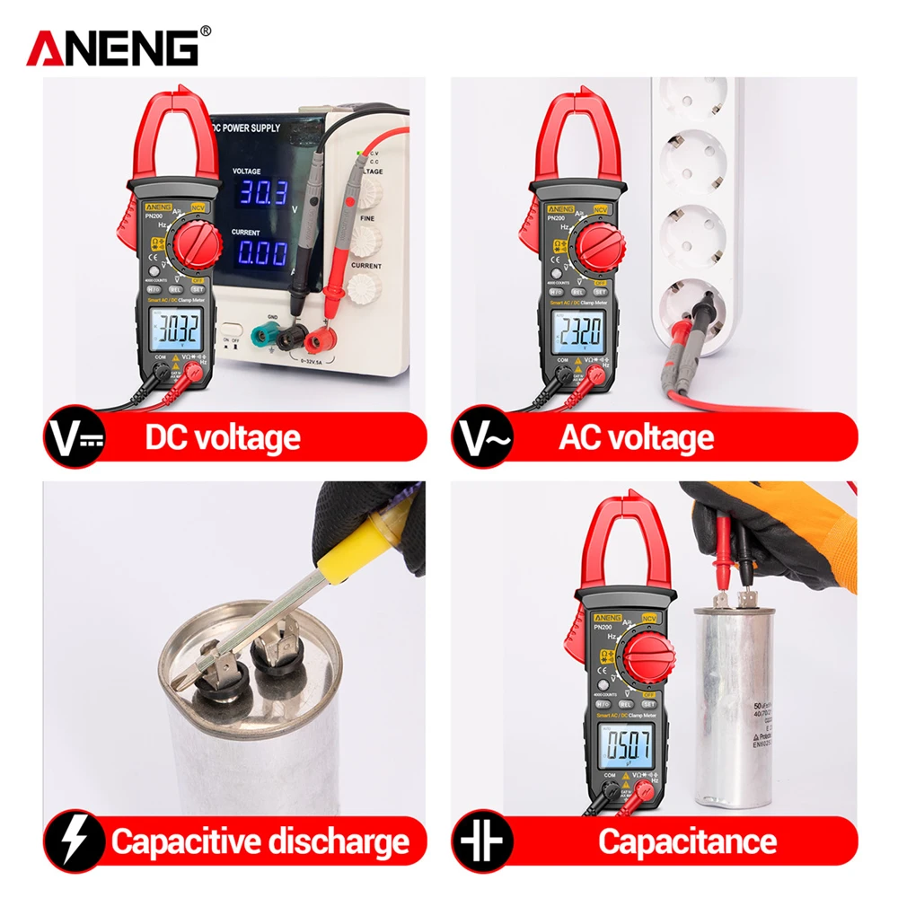 ANENG PN200 PN201 Digital Clamp Meter DC/AC 600A Current 4000 Counts Multimeter Ammeter Voltage Hz Capacitance NCV Ohm Tester