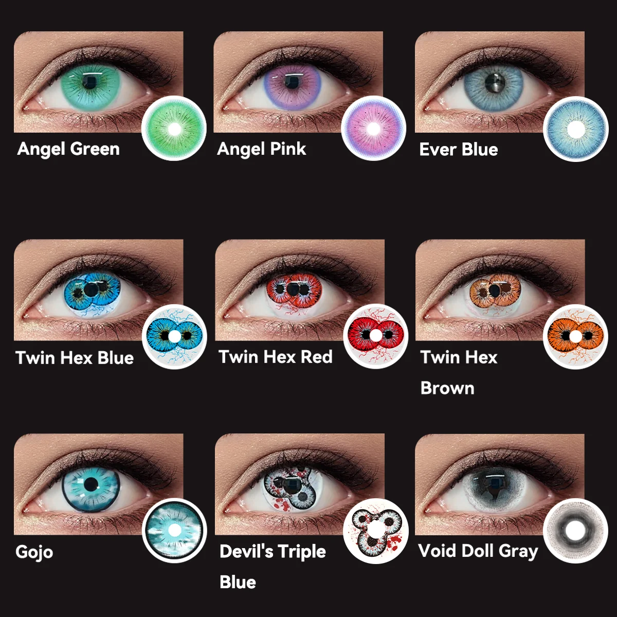 Visuashow Horror-Dämonenaugen Farbige Kontaktlinsen für Halbjahresgebrauch Kleine Pupillen Anime Cosplay Kontaktlinsen für Halloween-Make-up