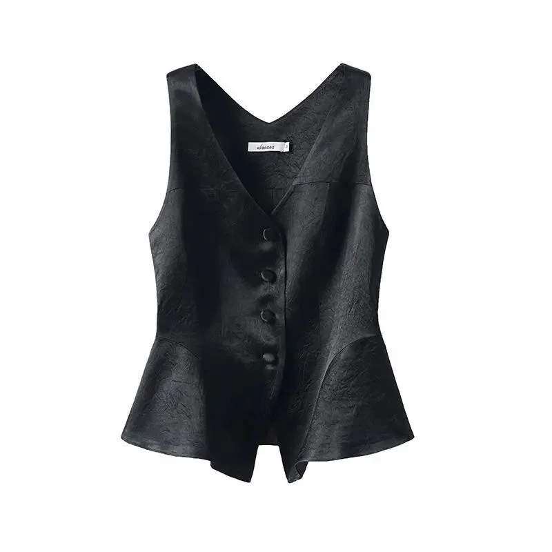 New Outerwear Women's Jackets Fashion Vest Women's Vests Wear Thin High-end Sleeveless V-neck Fashion Joker Vest tops in Summer