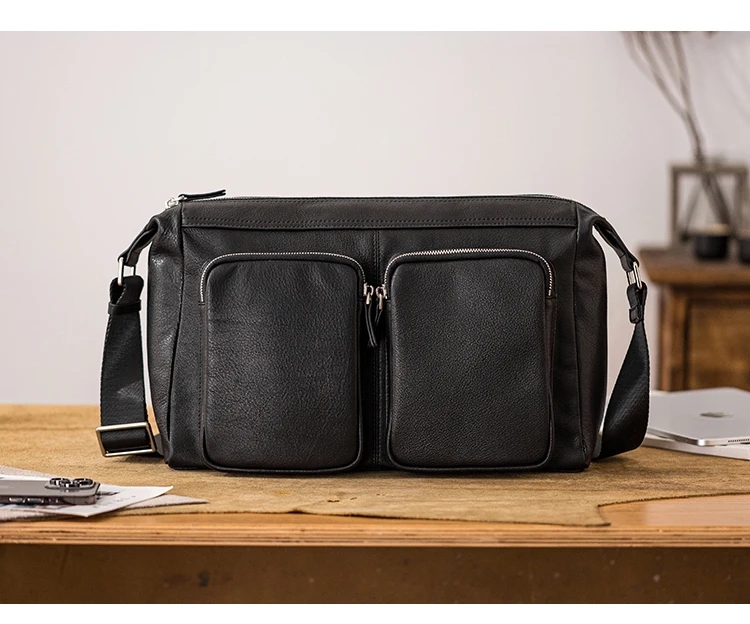 Vintage Casual Hochwertige Echtleder-Herren-Umhängetasche mit mehreren Taschen, handgefertigte Schultertasche aus Rindsleder mit großem Fassungsvermögen – Detail 7