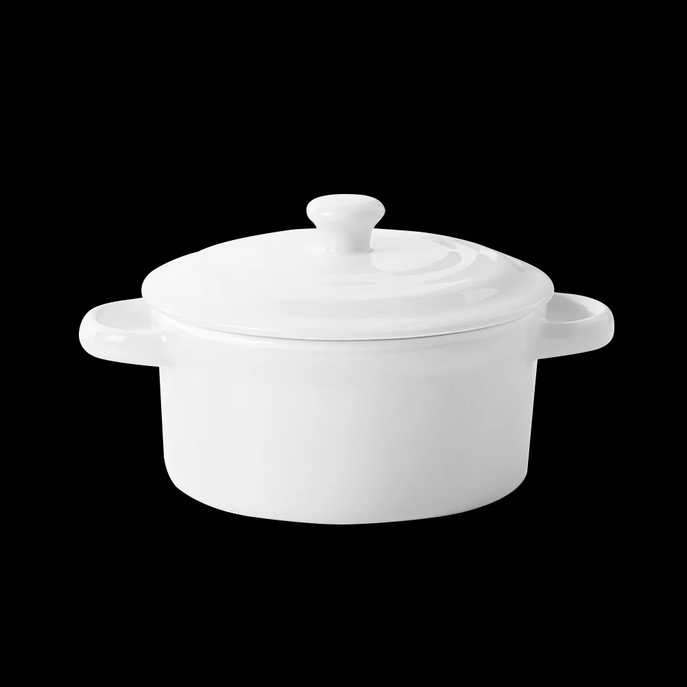 Ceramic Baby Feeding Bowl 200Ml Double Handles Lid Safe Microwave Oven Steamer White Ceramic Rice Bowl with Lid