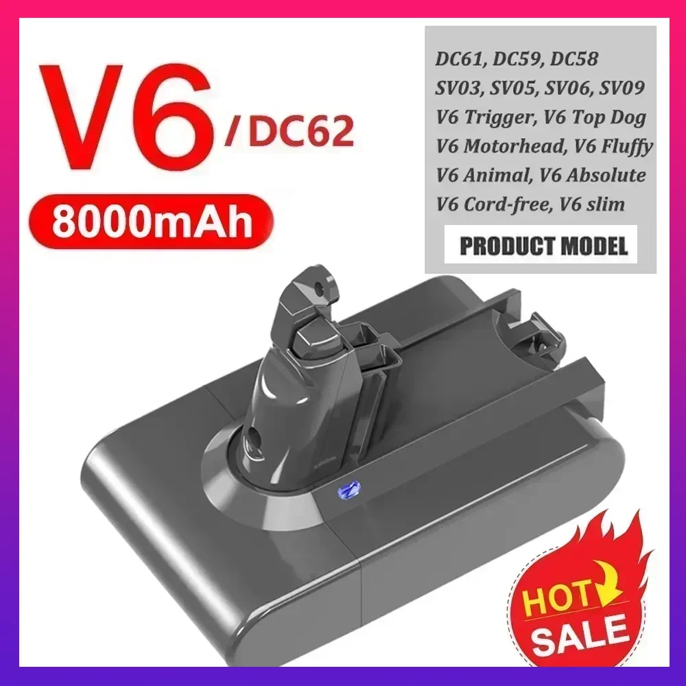 Original 8000mAh for Dyson V6 V7 V8 V10 V11 Series SV07 SV09 SV10 SV11 SV12 SV14 SV15 DC62 18650 Li ion Rechargeable Battery