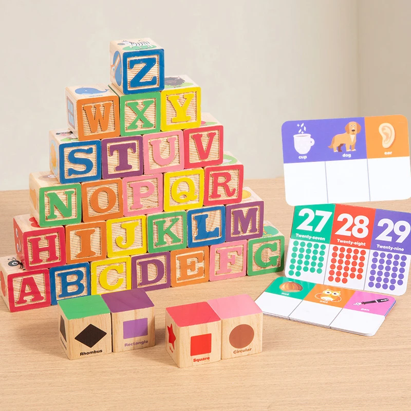 Blocchi numeri in legno Montessori Giocattoli per l'apprendimento precoce per bambini Lettere Forma Colore Cognizione animale Puzzle educativo prescolare