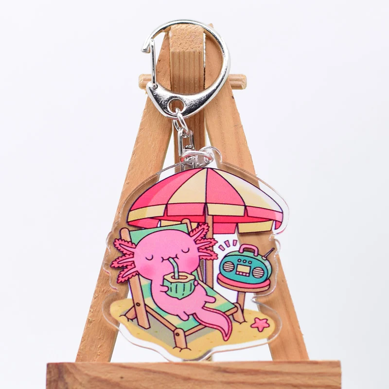 Drinking  Juice Axolotl Keychain Cute 15 Styles Arcylic Cartoon Figures Keyrings Kawaii Accessories