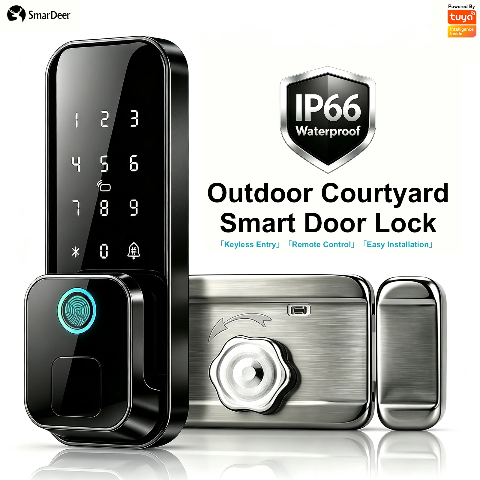 SmarDeer IP66 Waterproof Smart Door Lock Fingerprint Password IC Card Keyless Electronic Door Lock for Front Door