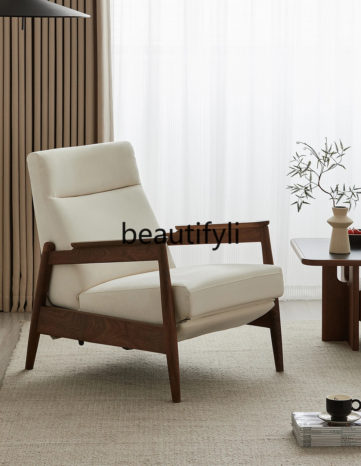 

Single sofa chair Nordic living room small apartment black walnut casual adjustable function armchair