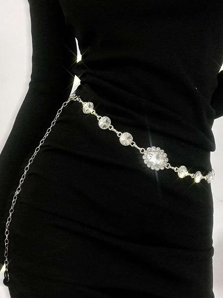 

women's crystal waist chain all-match metal chain thin belt