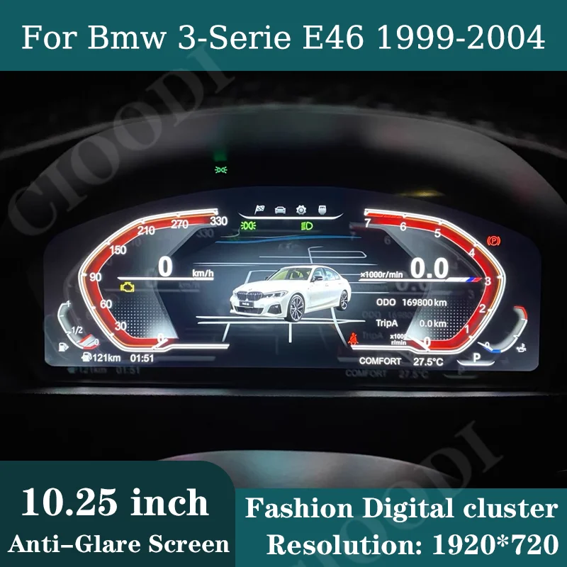 

10,25 "цифровая приборная панель для BMW 3-Series E46 1999-2004, приборная панель автомобиля, спидометр, виртуальный экран счетчика кластера кабины