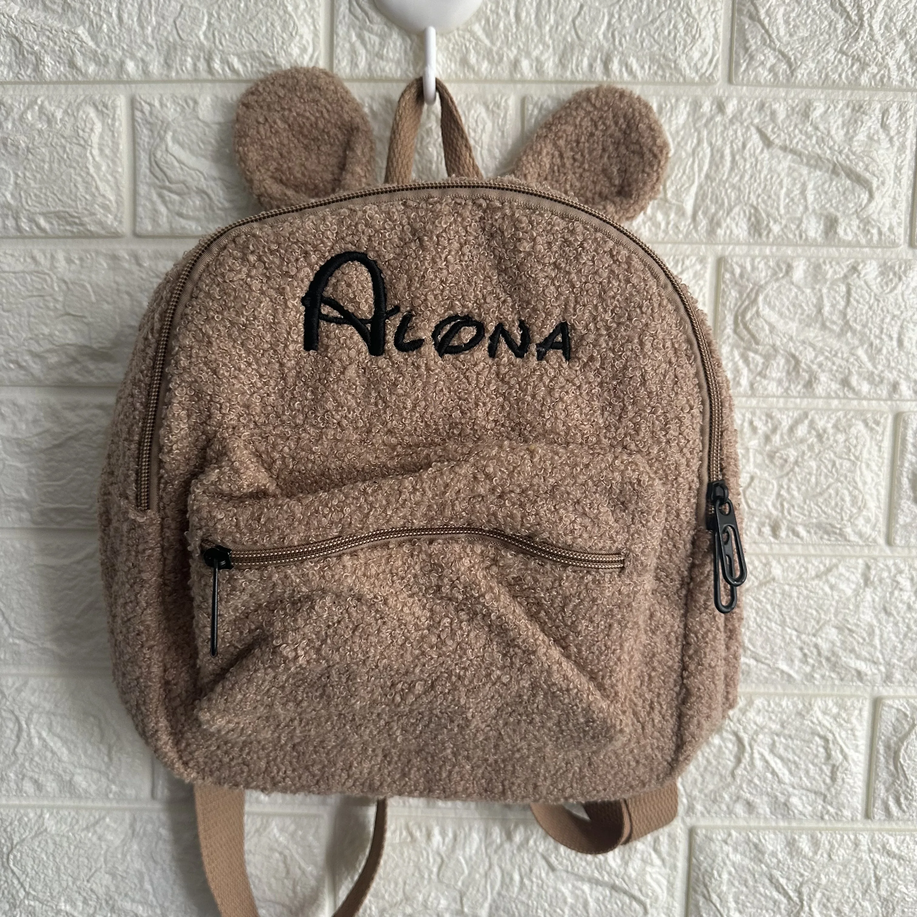 Mochila bordada personalizada do urso, Mochila portátil das compras do curso, Mochila de ombro bonito do urso das mulheres para crianças