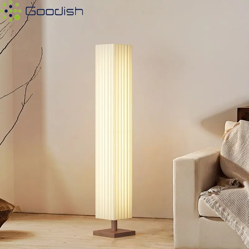 Janpanese Wabi-sabi Retro Art Creative Fabric Wood Standing Lustre Lights LED Floor Lamps for Bedroom Home Decoration Chandelier