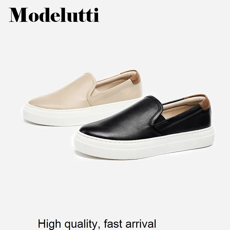 Spring 2023 New Summer Women Fashion Genuine Leather Thick Sole Shoes Slip-On Loafers Simple All-match Casual Female