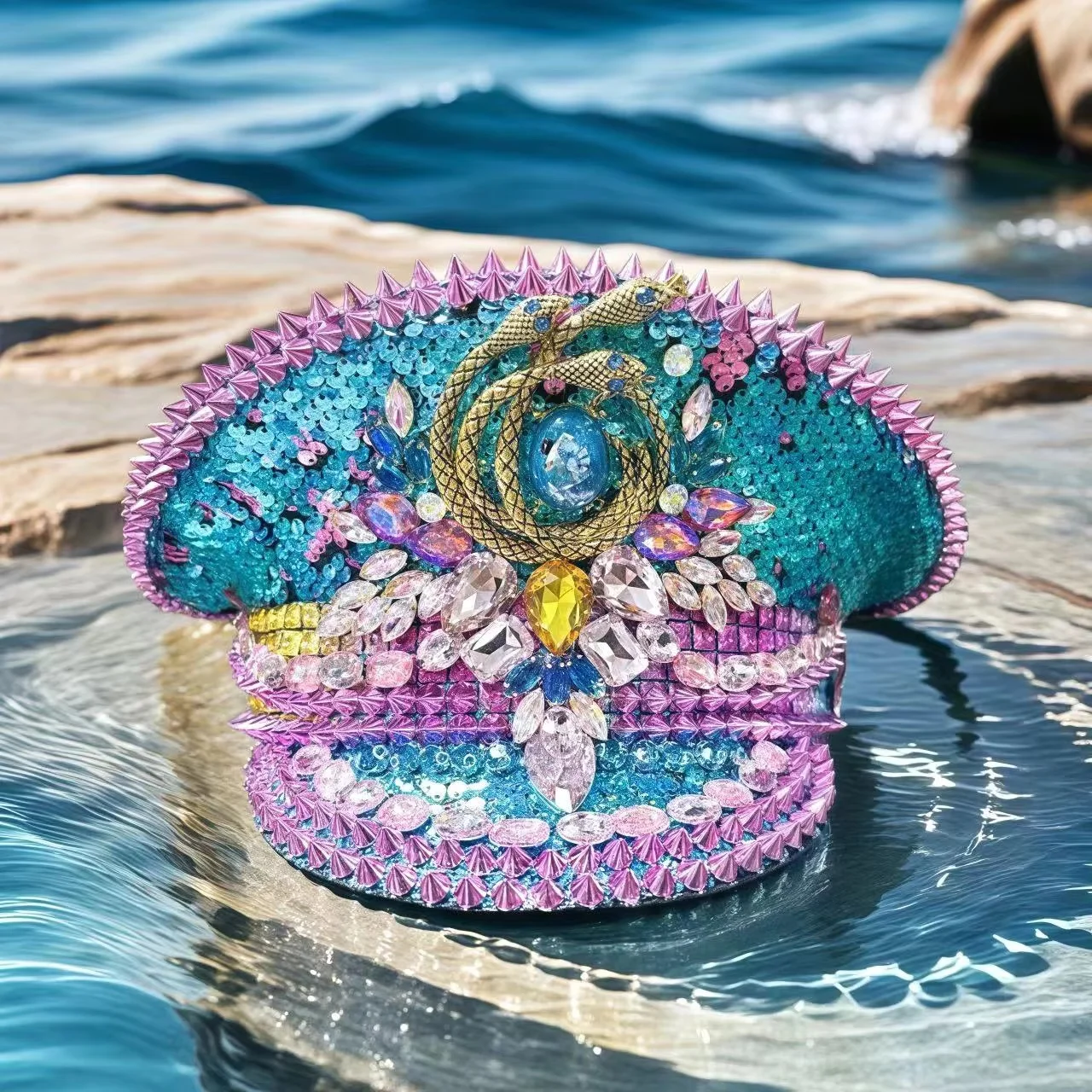 

HongLuan винтажная синяя шляпа капитана в стиле стимпанк со стразами для женщин на фестиваль Burning Man — военные аксессуары и кепки для мужчин