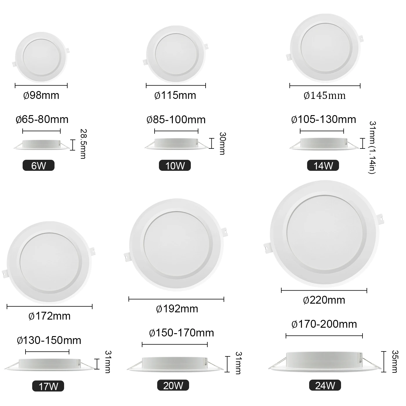 10pcs/lot LED ultra thin dark downlight sky lamp AC100-240V 6W-24W 3000K-6000K  Round Panel Light Spotlight Indoor Lighting