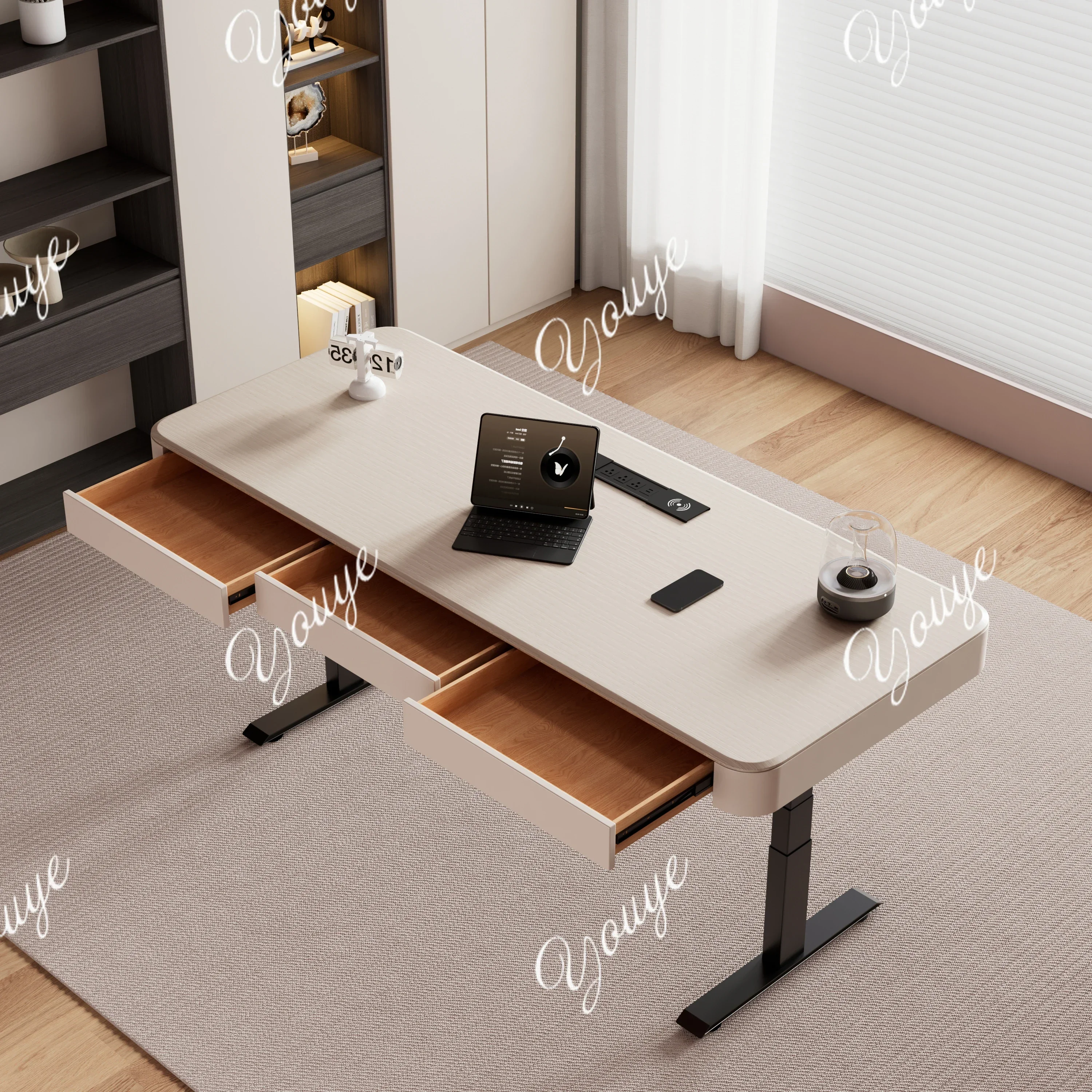 

N49 J Light Luxury Style Solid Wood Electric Lifting Computer Desk Study Room Home Office E-sports Desk Can Be Lifted