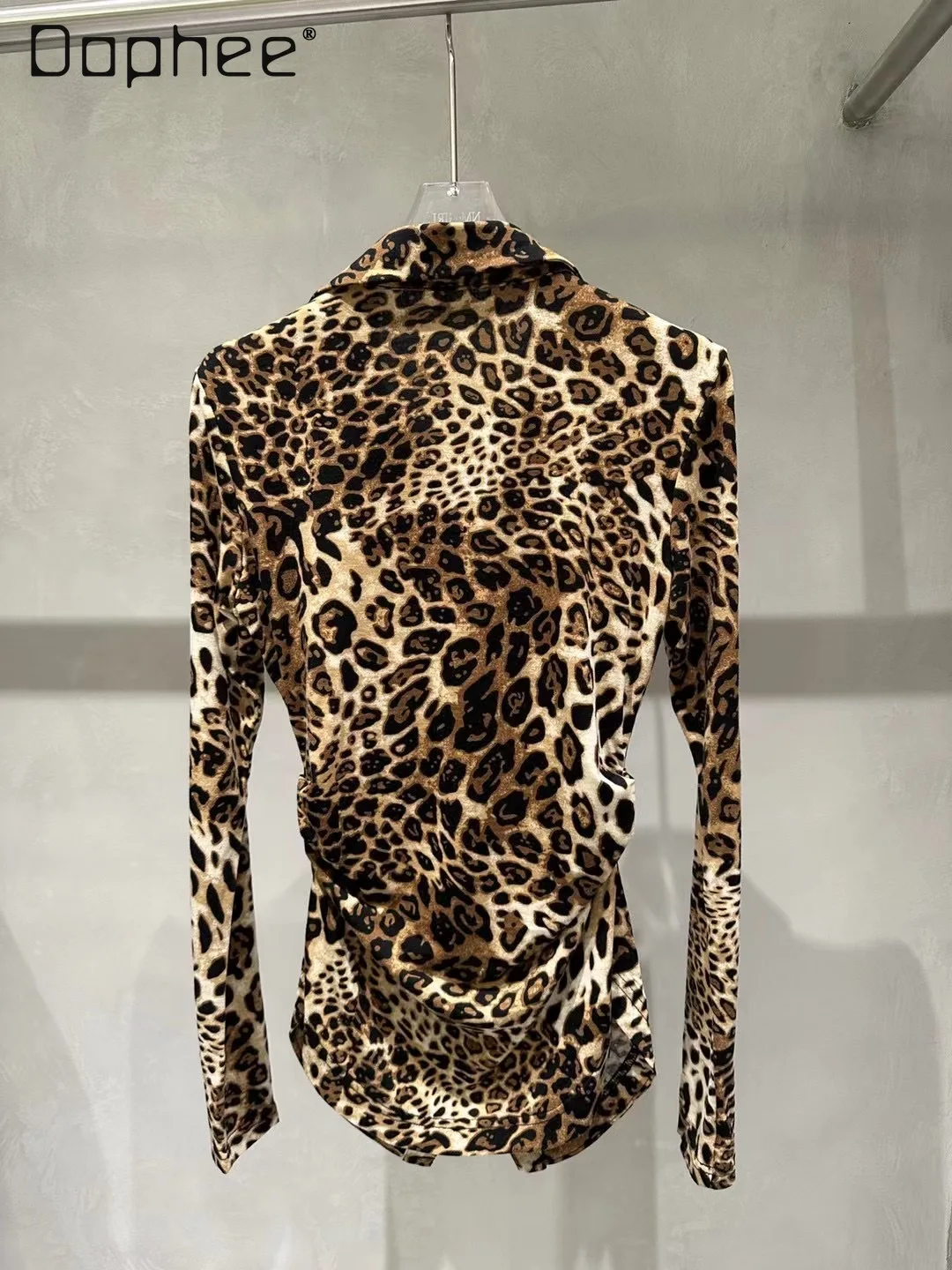Autunno coreano chic colletto rovesciato monopetto sottile versatile camicia retrò con stampa leopardata camicie da ragazza calda personalità donna